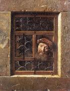 Samuel van hoogstraten Man Looking through a window Spain oil painting artist